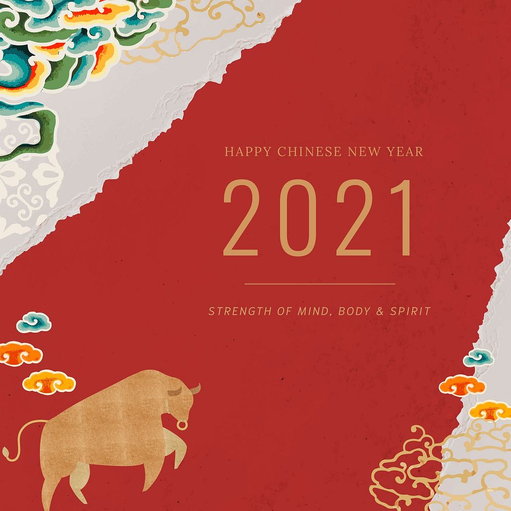 Chinese greeting psd editable post 2021 for the year of the ox