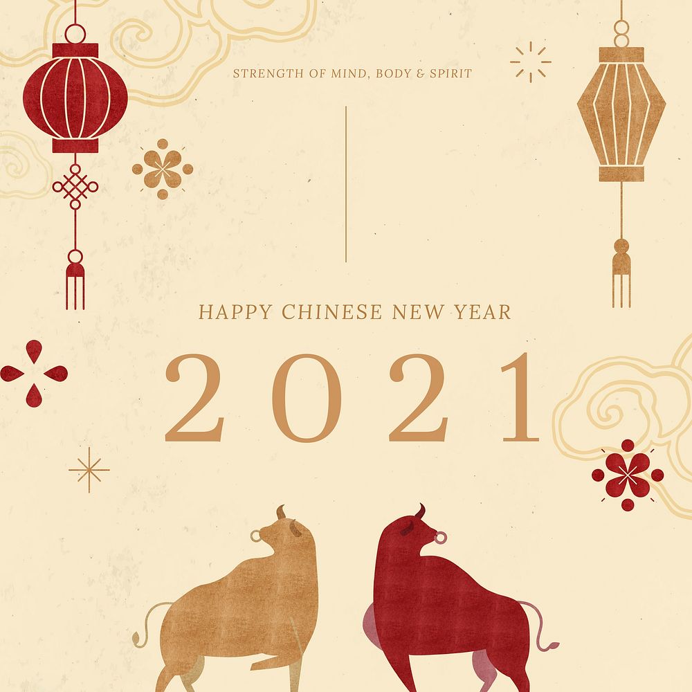 Chinese greeting editable post vector 2021 for the year of the ox