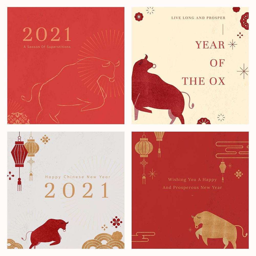 2021 Chinese Ox Year psd social media post collection