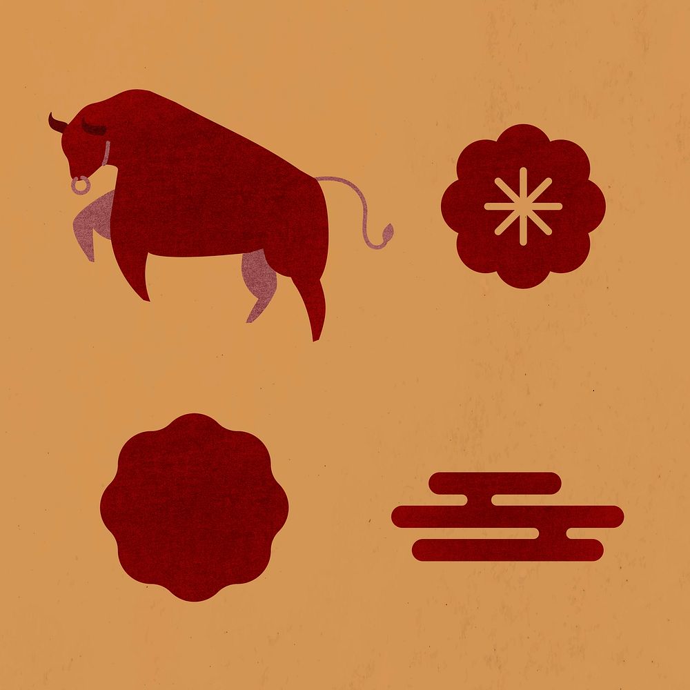 Lunar New Year 2021 psd Ox red stickers set