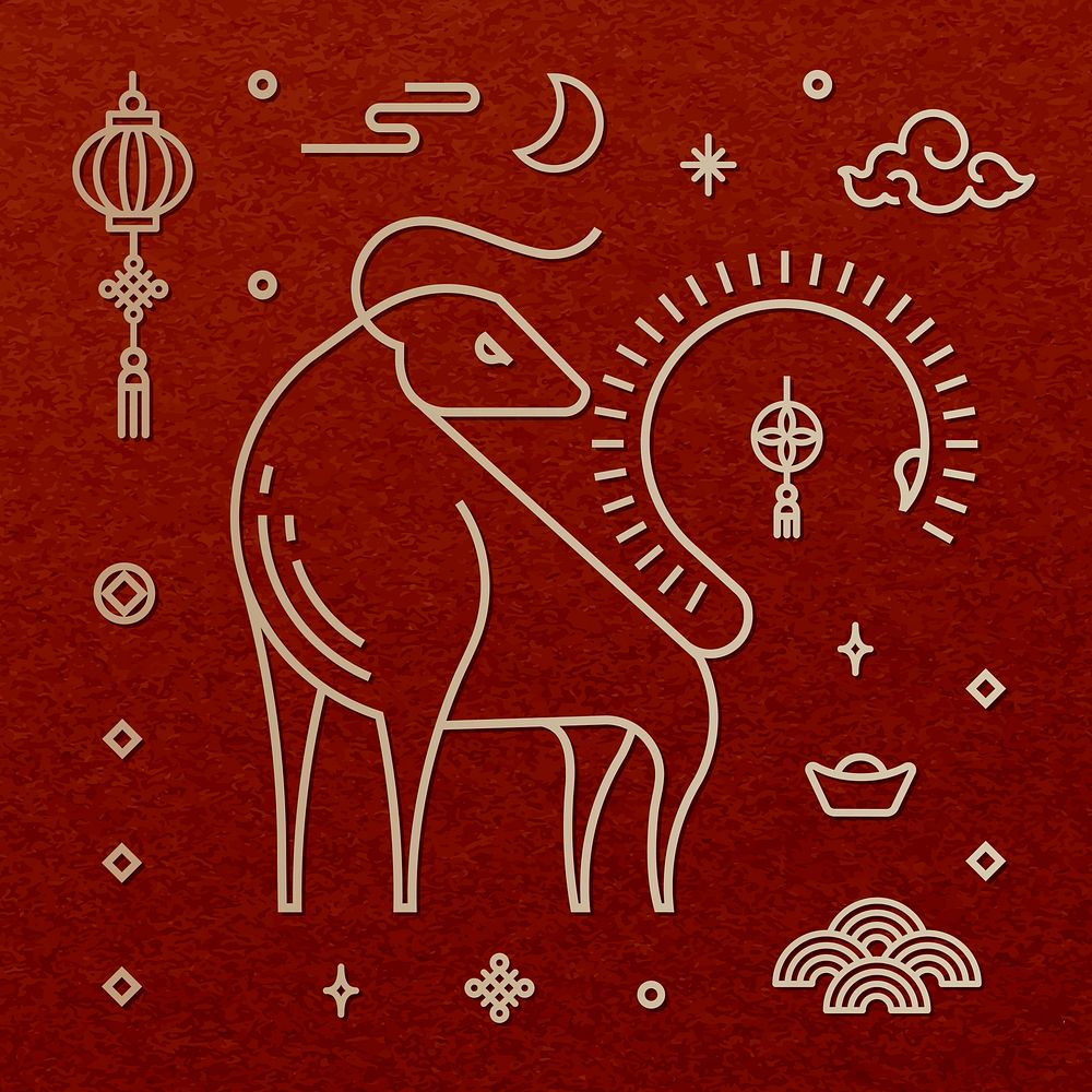 Chinese Ox Year gold vector design elements collection