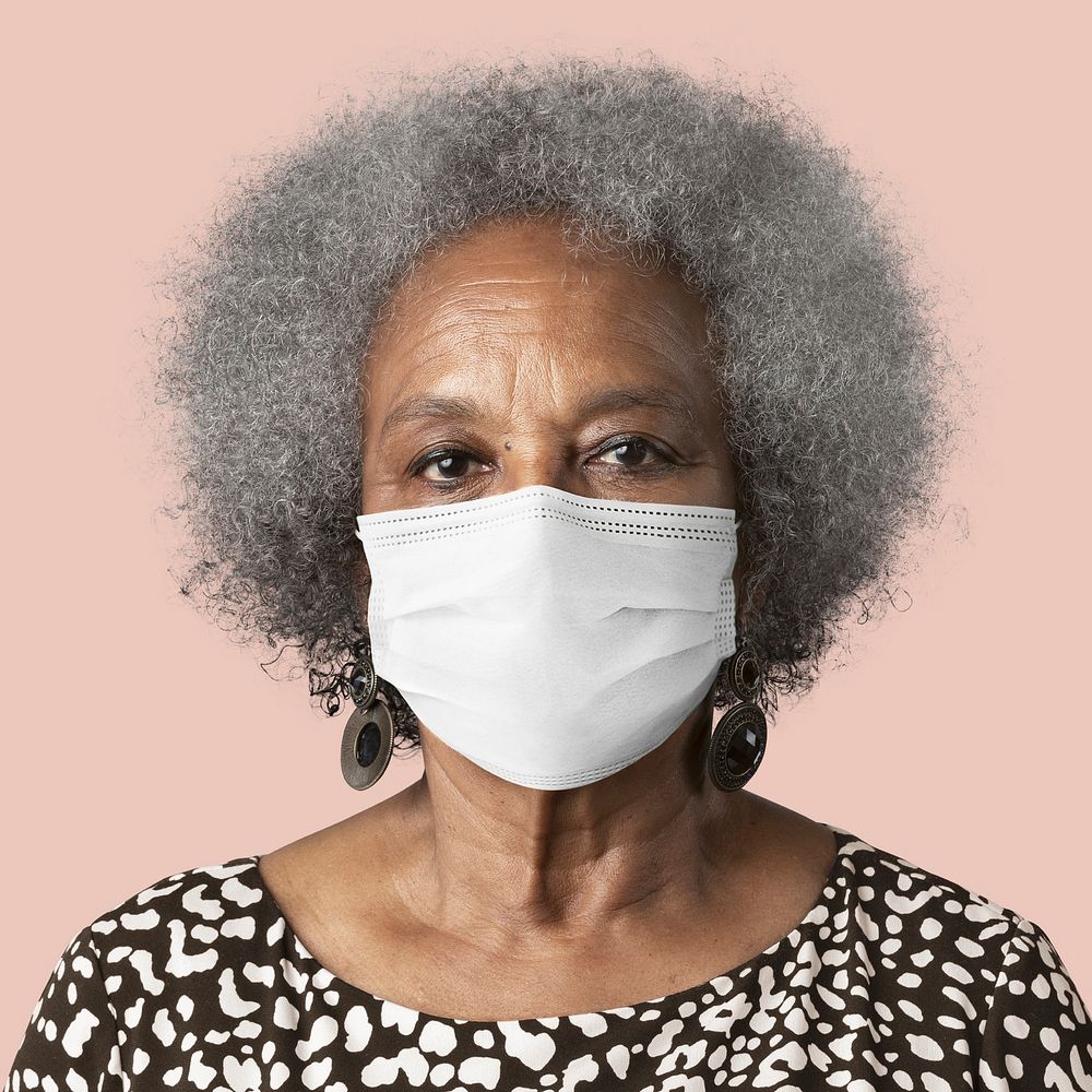 Elderly woman wearing mask for Covid-19 prevention campaign