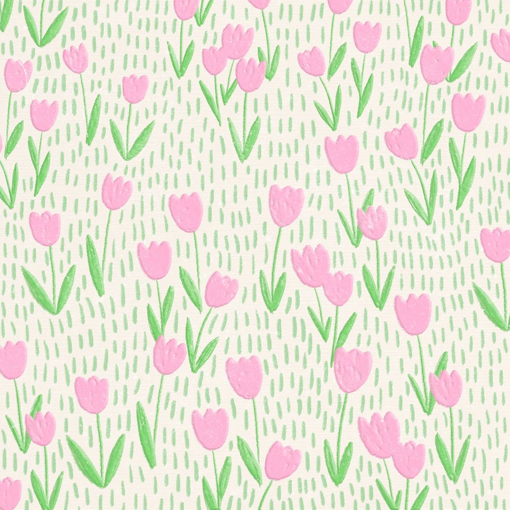 Pink tulip field background line art social media post