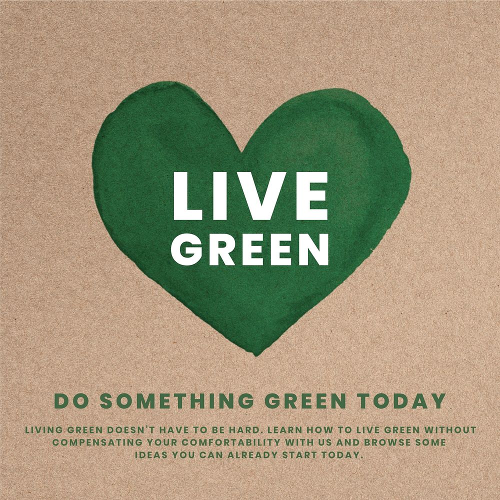 Green heart inside eco-friendly brown kraft paperboard
