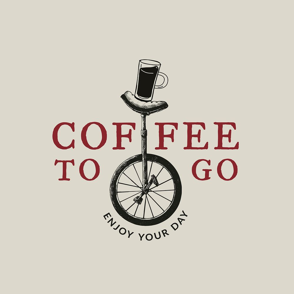 Editable  coffee shop logo vector business corporate identity with text and monocycle