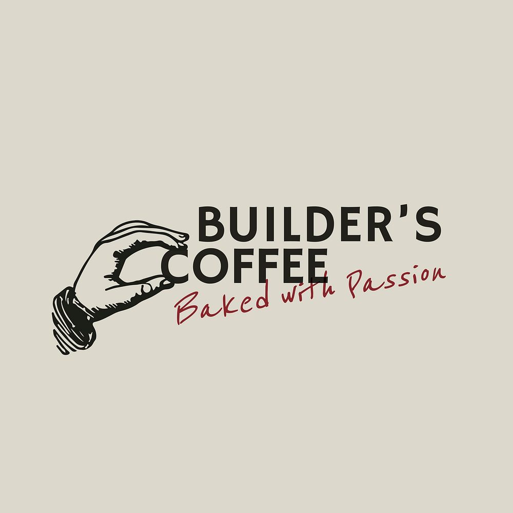 Editable coffee shop logo vector business corporate identity with text and hand