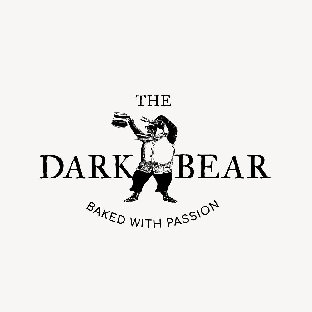 Coffee shop logo business corporate identity with text and bear barista illustration