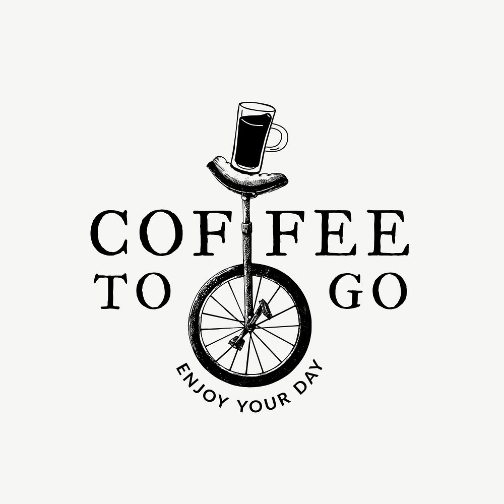 Editable coffee shop logo vector business corporate identity with text and monocycle illustration