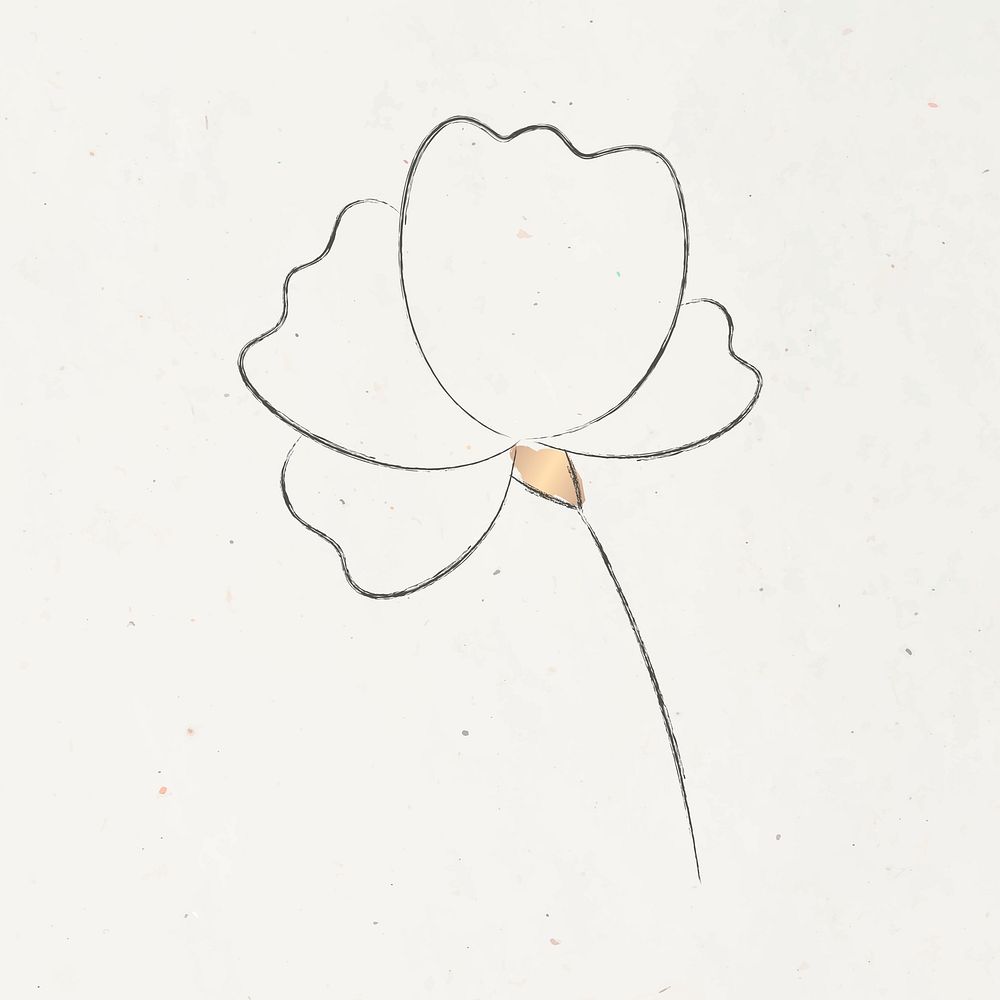 Minimal doodle flower psd on beige background