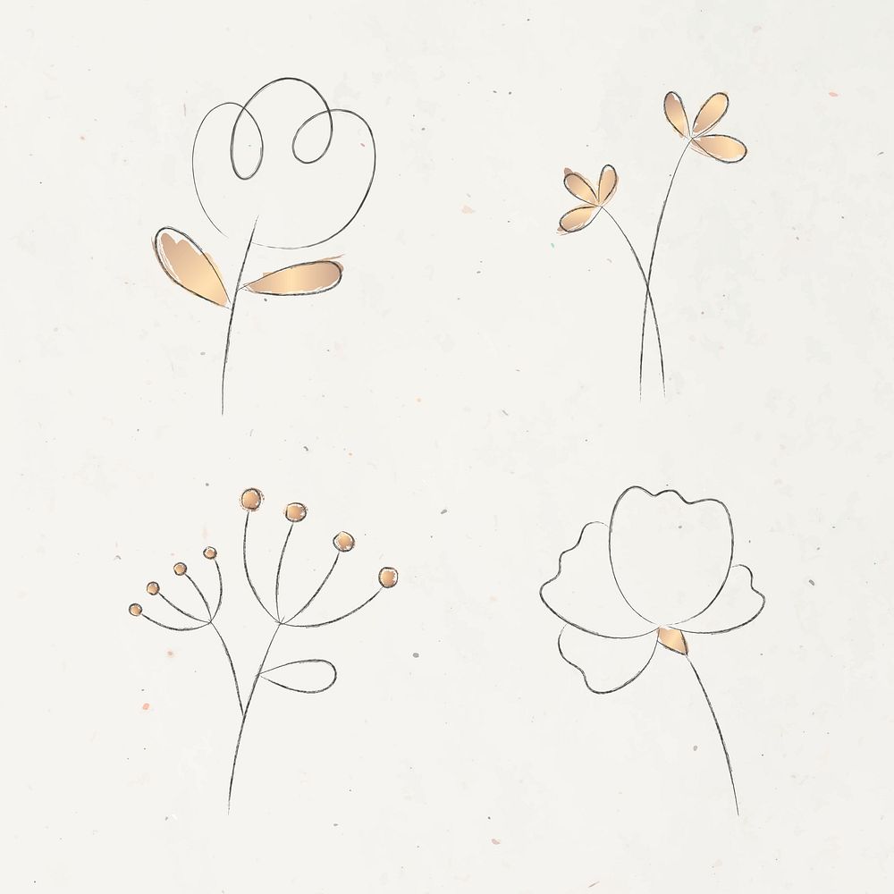 Aesthetic doodle flower set psd on beige background