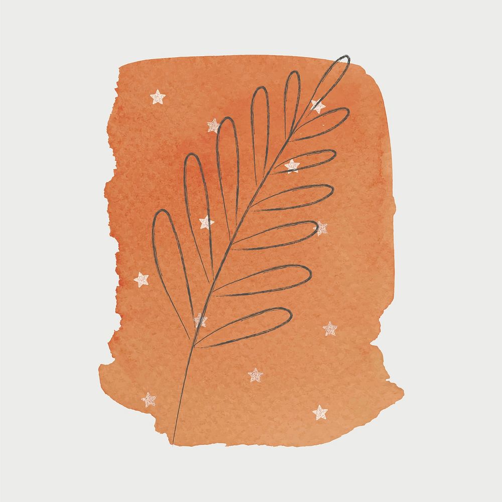 Doodle lea vector with orange brush stroke background