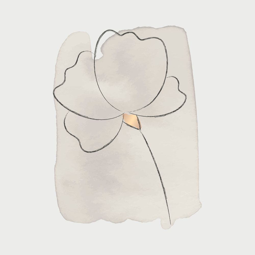 Doodle flower with gray brush stroke background