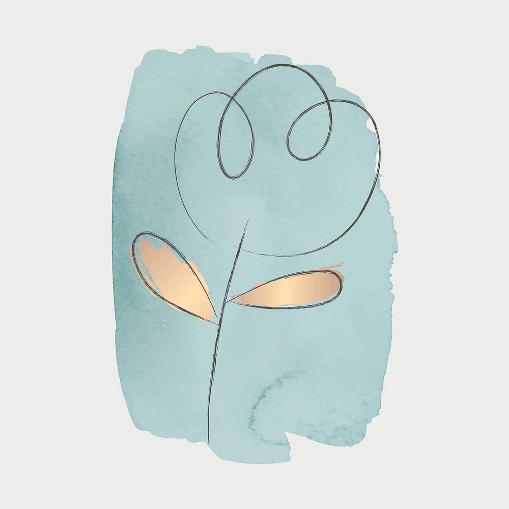 Doodle flower with blue brush stroke background