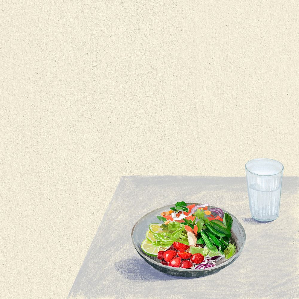 Salad background healthy food color pencil illustration