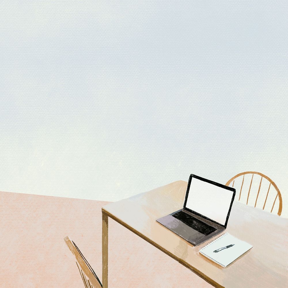 Home office interior background color pencil illustration