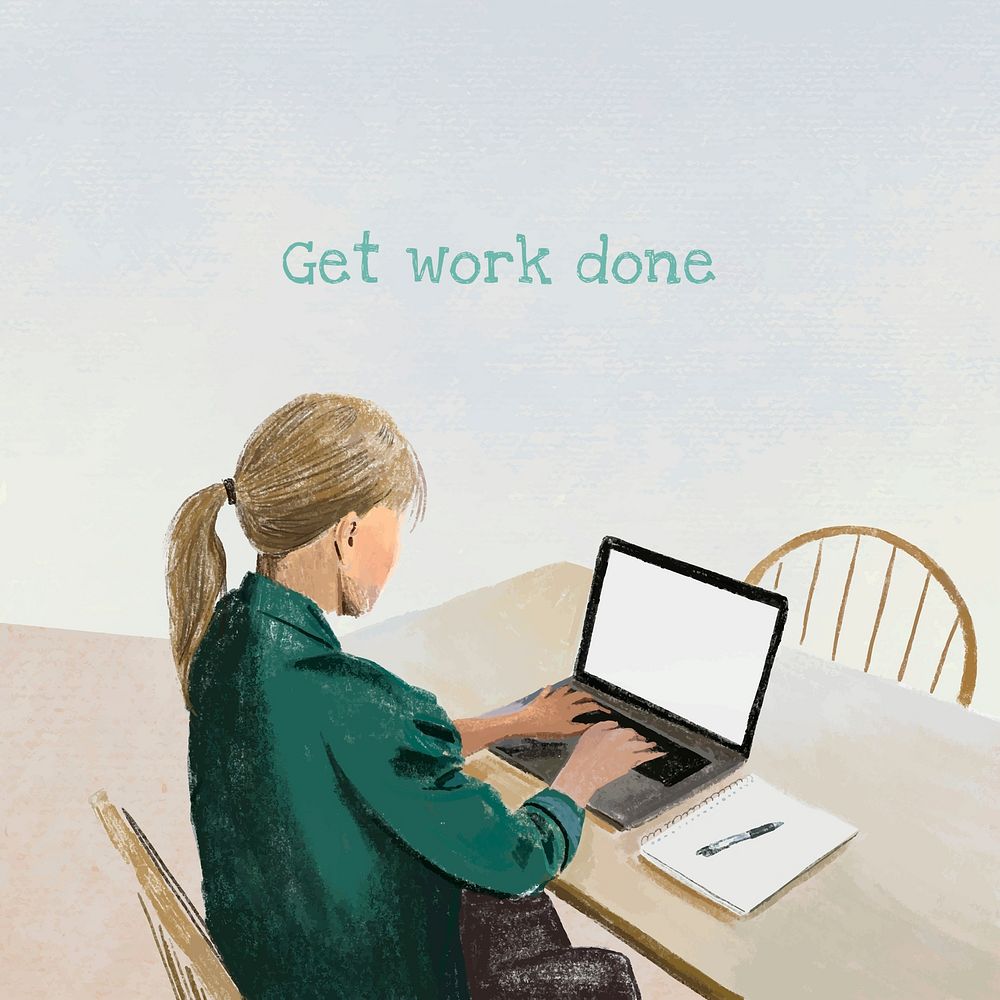 Remote working in the new normal color pencil illustration, get work done