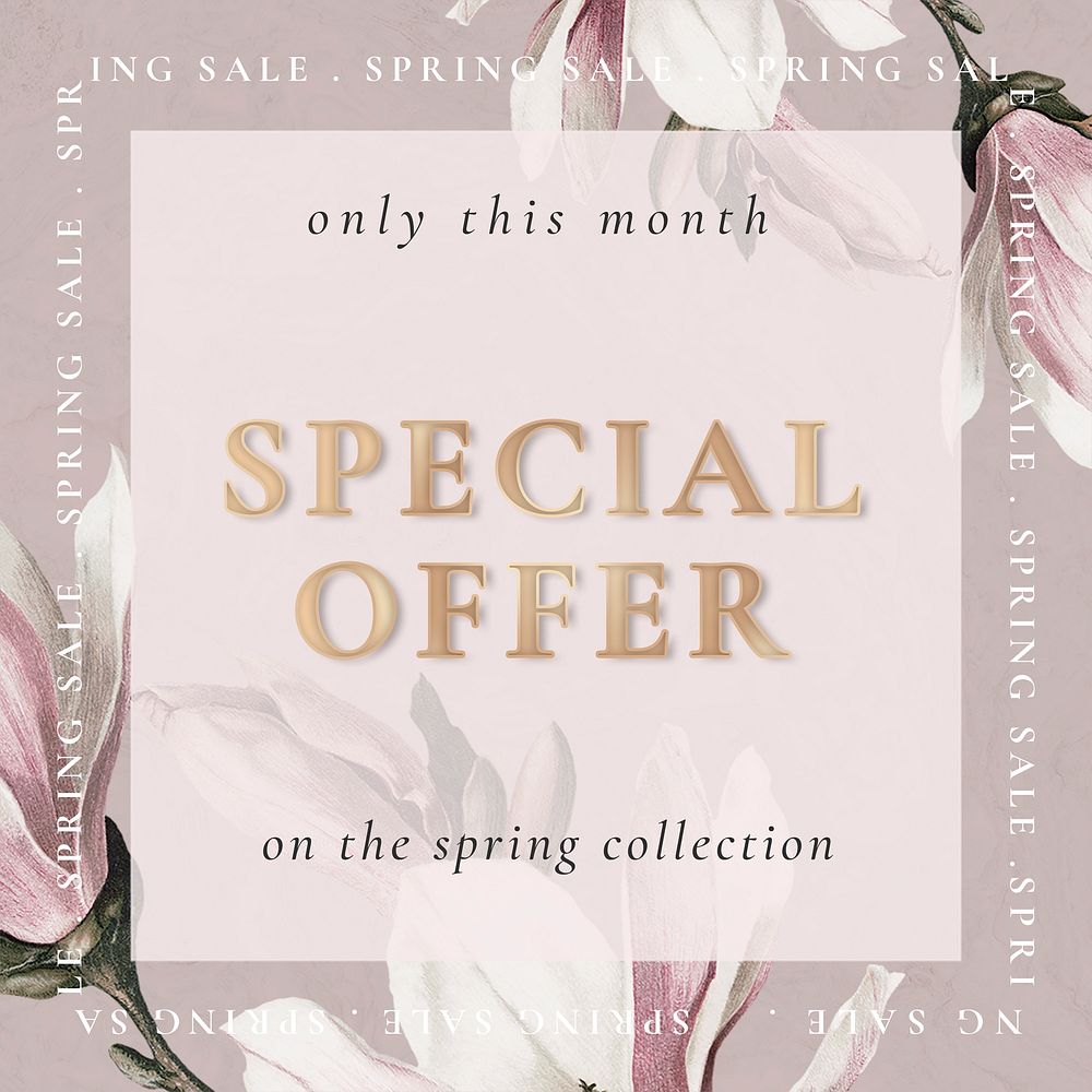 Special offer for springtime sale on floral background