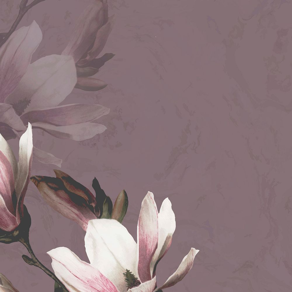 Magnolia border vector on purple background