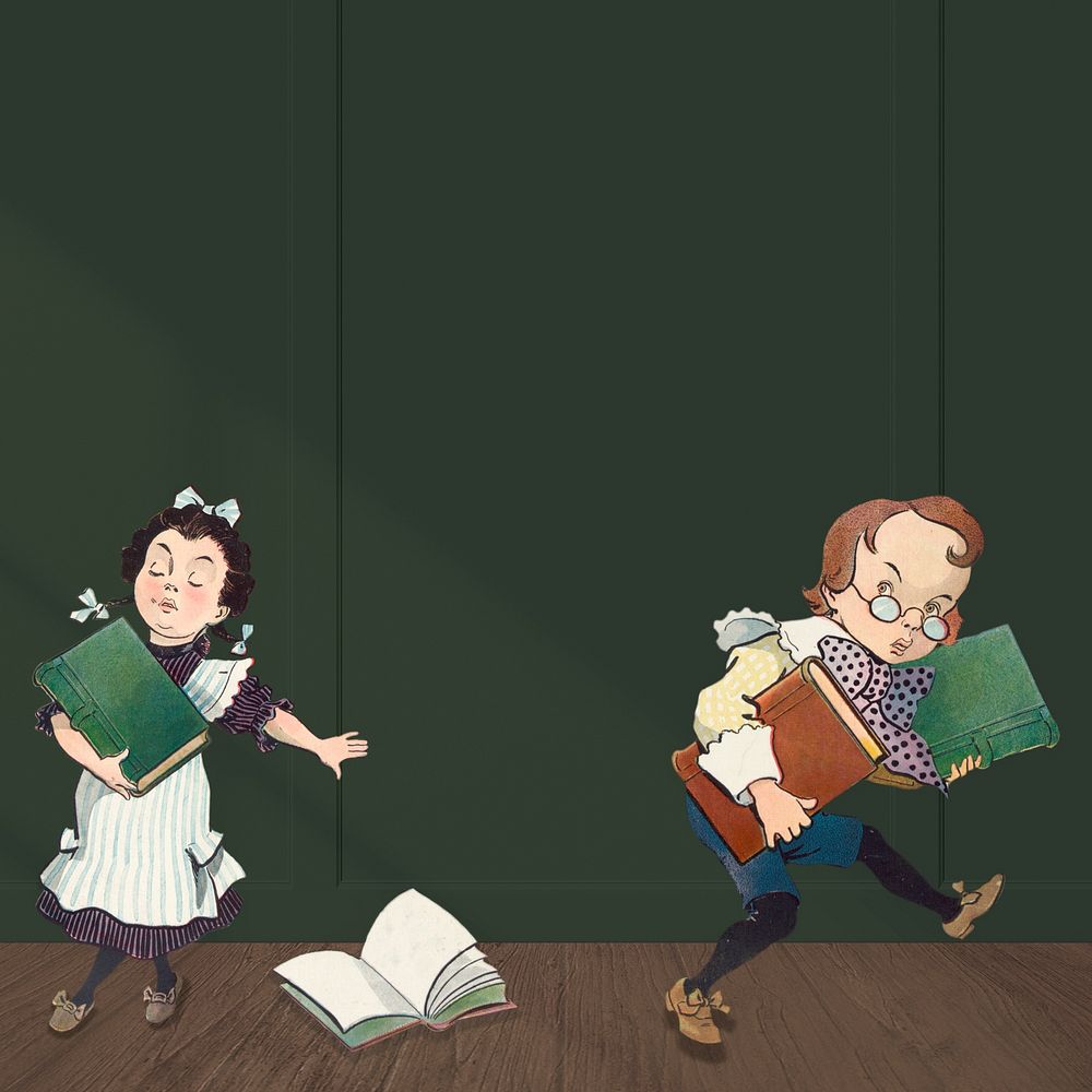Cute cartoon students carrying books