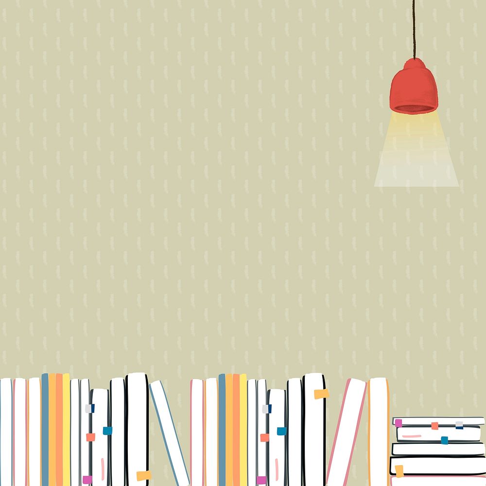 Education background vector with books and ceiling lamp