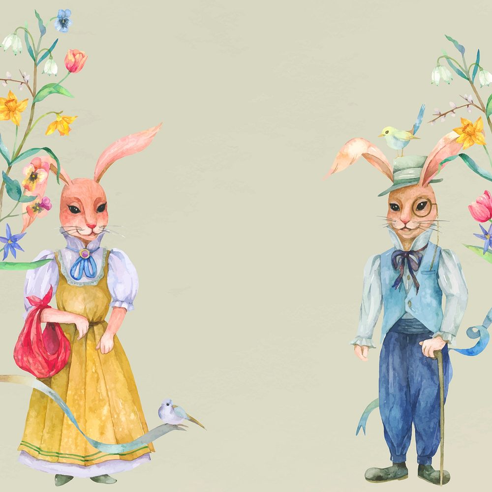 Vintage Easter bunny background vector in the garden 