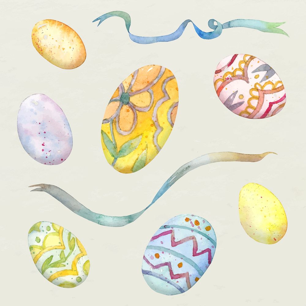 Easter Festival design element vector with egg and ribbon set