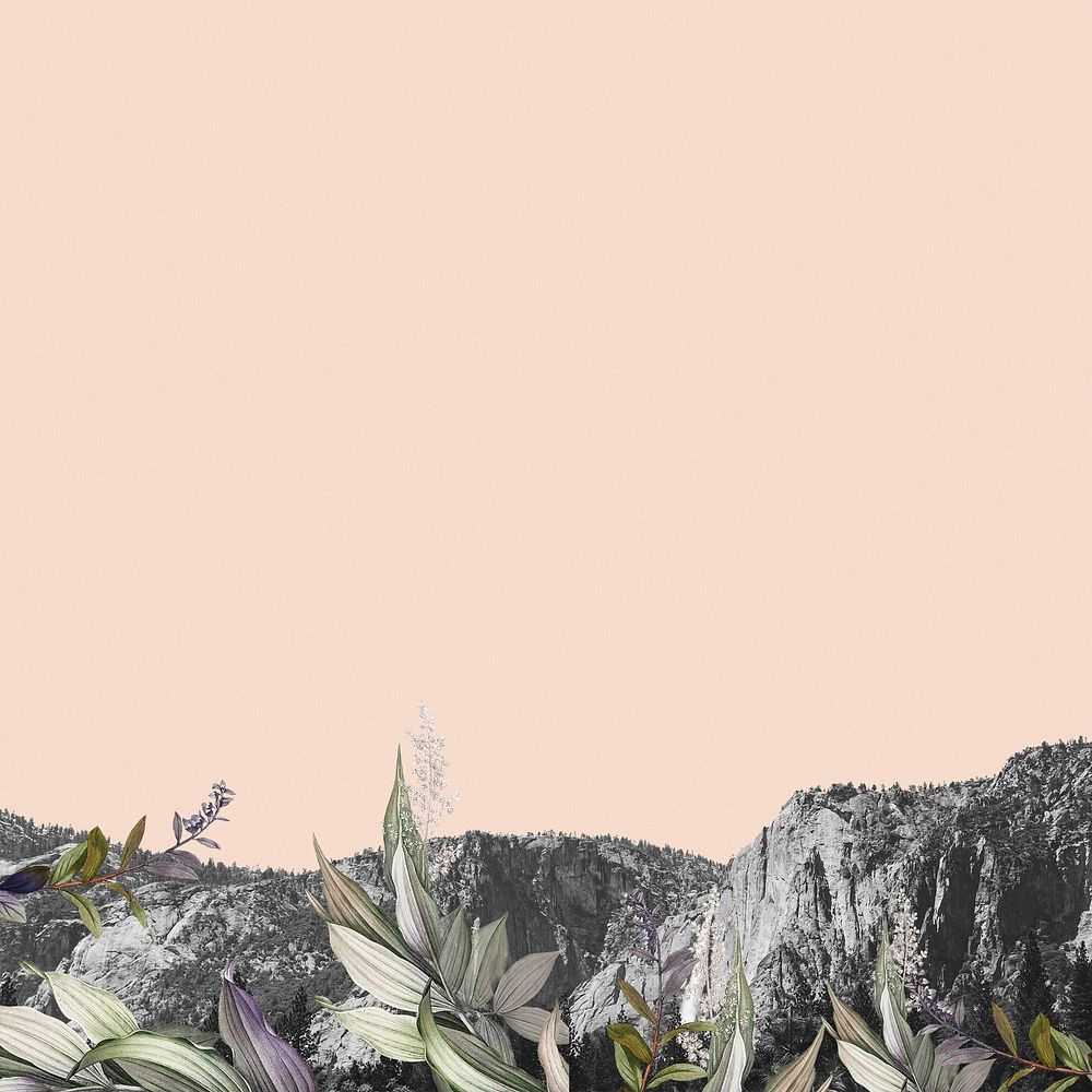 Creative background of botanical border on mountain range design space