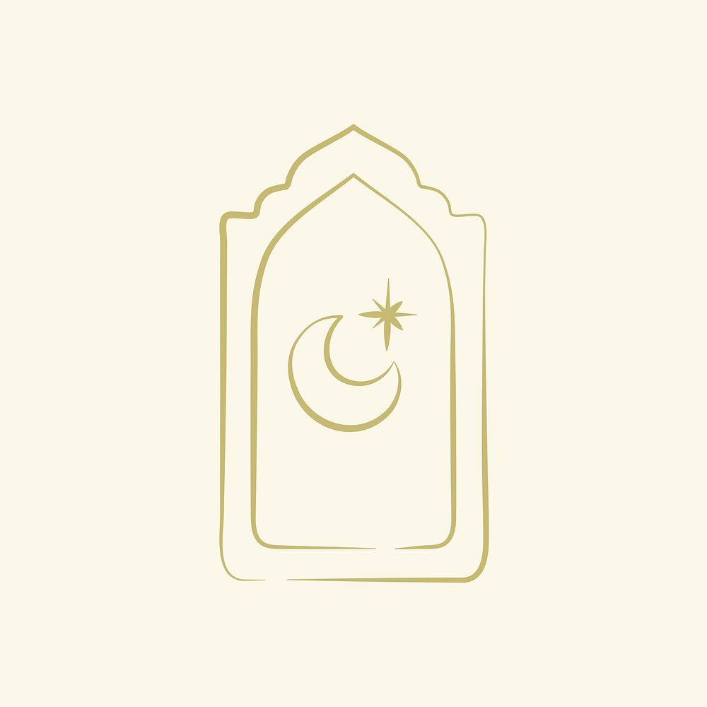 Ramadan kareem logo vector with doodle star and crescent moon