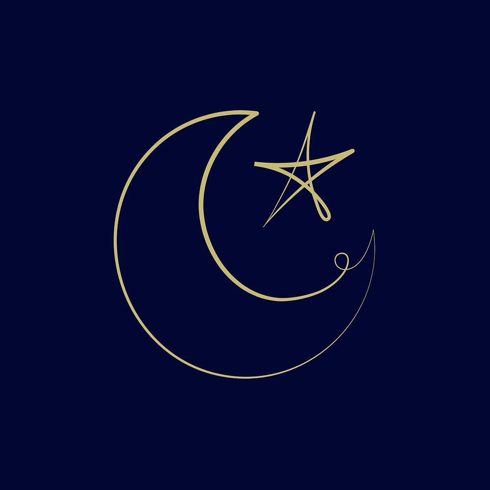 Islamic logo psd with doodle star and crescent moon