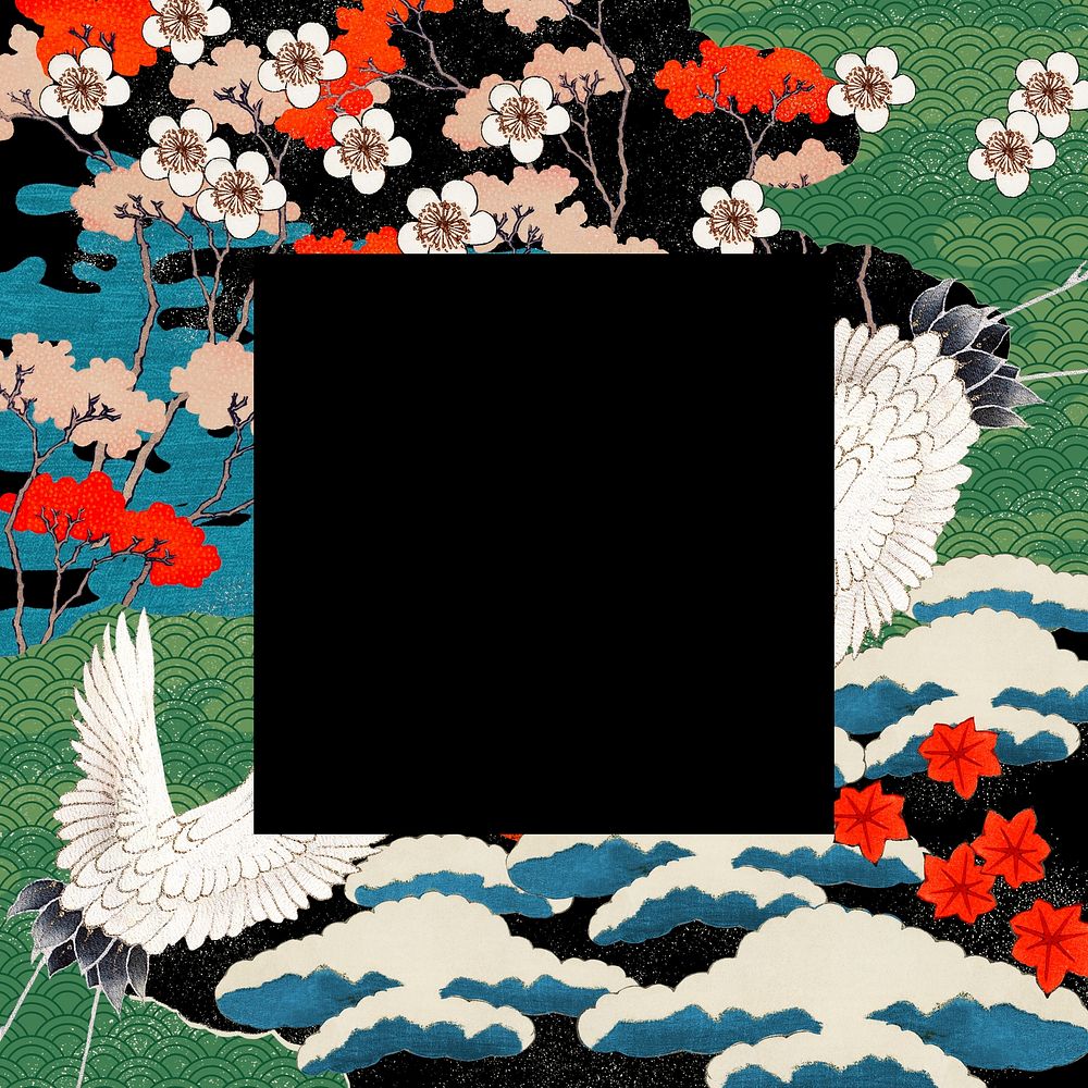 Vintage Japanese frame illustration, remixed from public domain artworks