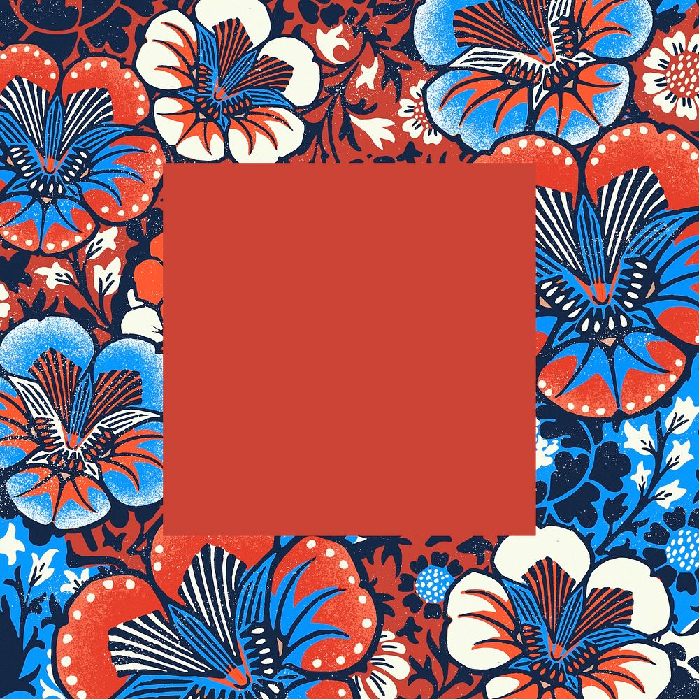 Vintage floral frame illustration with batik pattern, remixed from public domain artworks