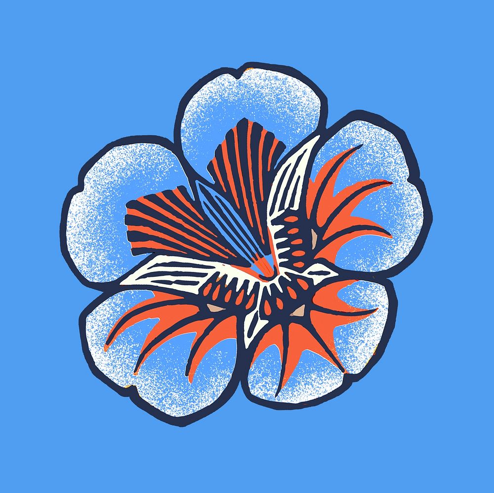 Batik flower illustration in blue tone