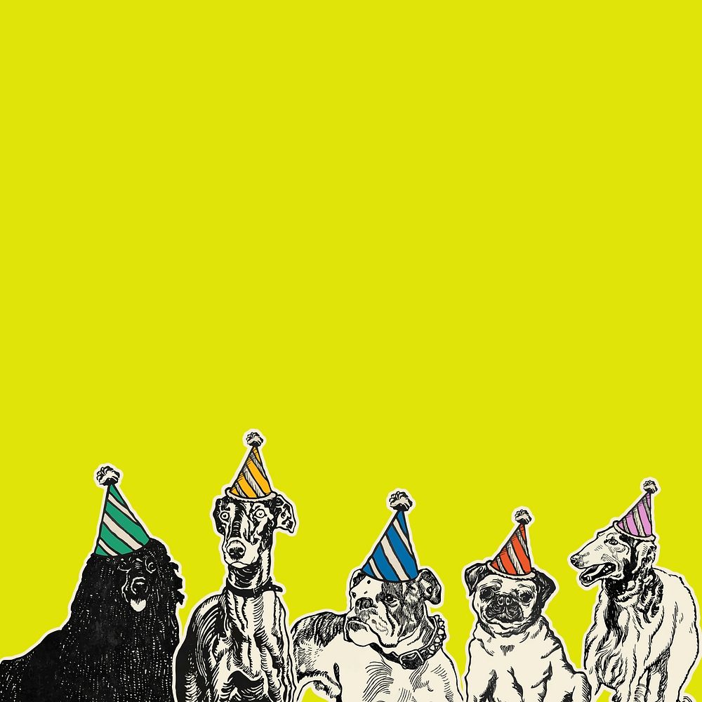 Green border background vector dogs in birthday party, remixed from artworks by Moriz Jung
