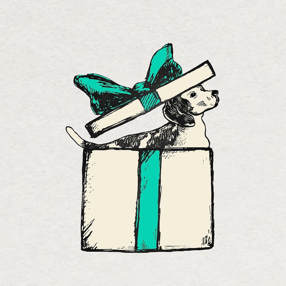 Cute beagle dog vector in birthday gift box vintage illustration