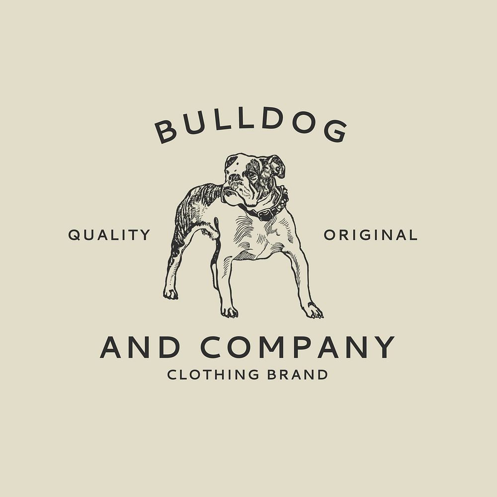 Boutique business logo in vintage dog bulldog theme, remixed from artworks by Moriz Jung