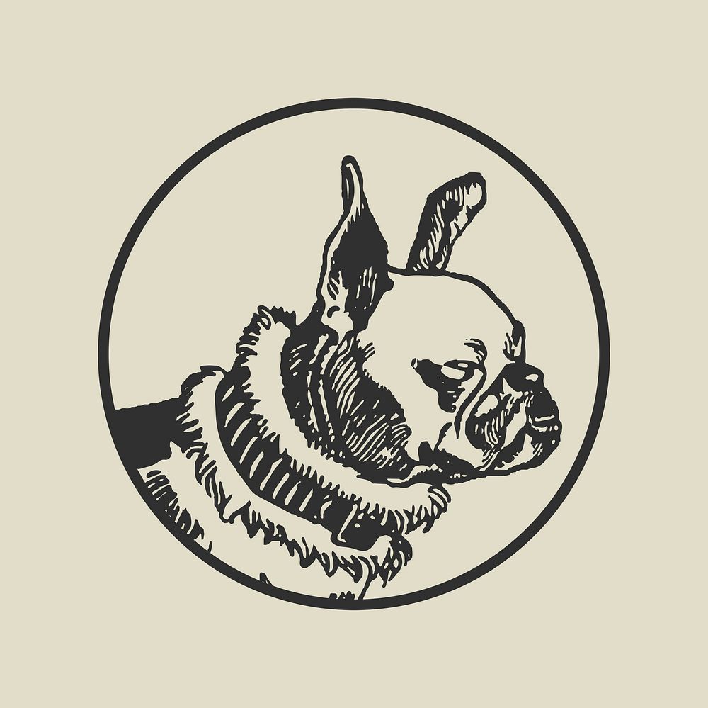 Bulldog dog circle badge vintage sketch, remixed from artworks by Moriz Jung