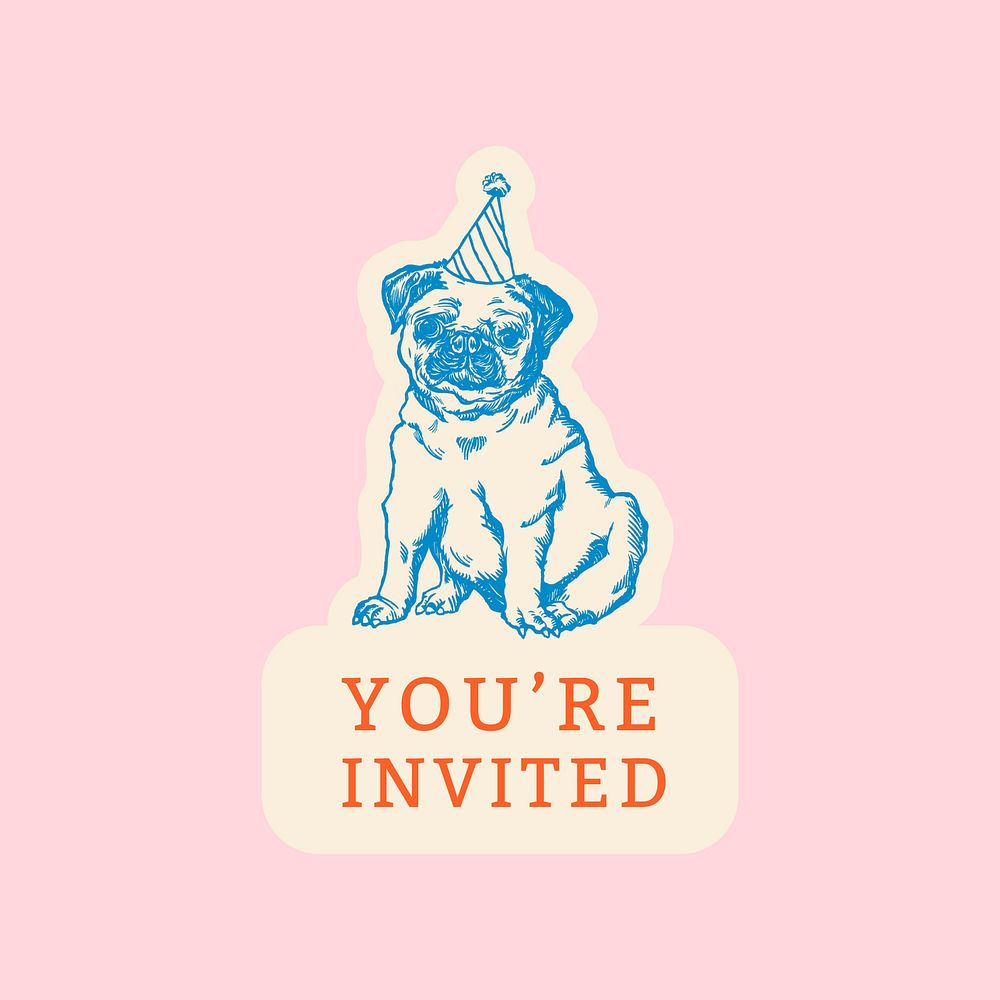 Pug badge vintage illustration, you're invited