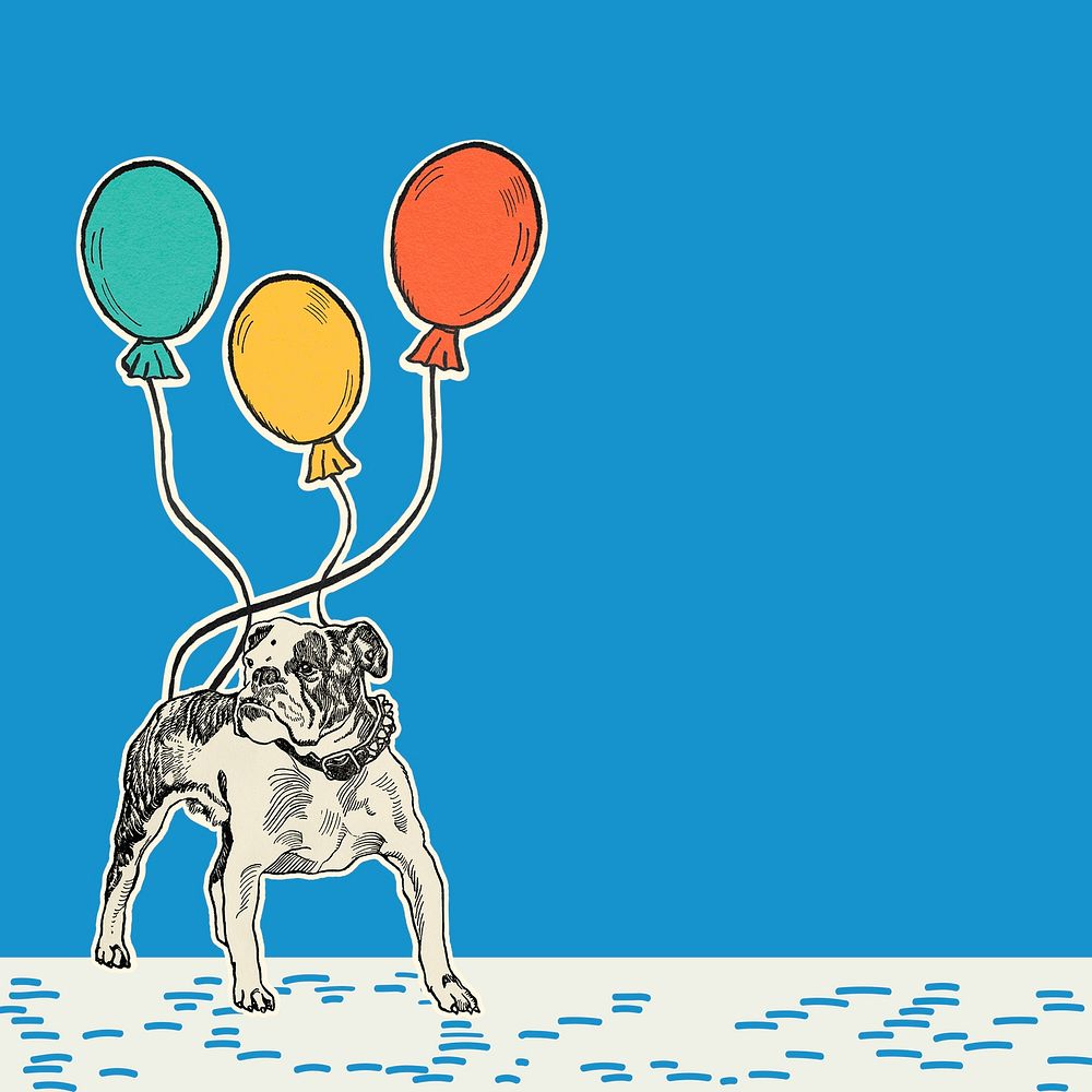 Blue birthday background border with pit-bull and balloons