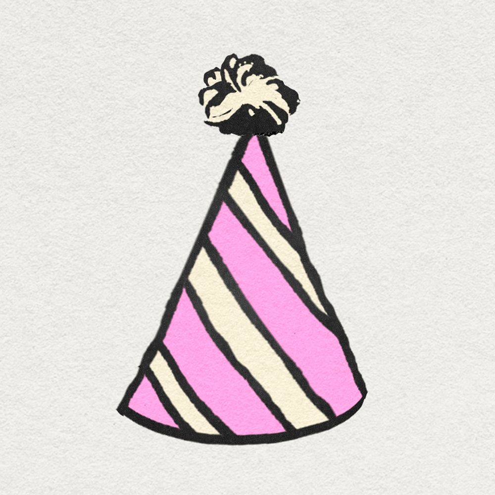 Birthday cone hat sticker in colorful vintage style