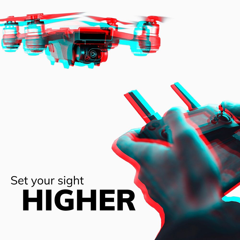 Drone technology editable template vector in double color exposure effect