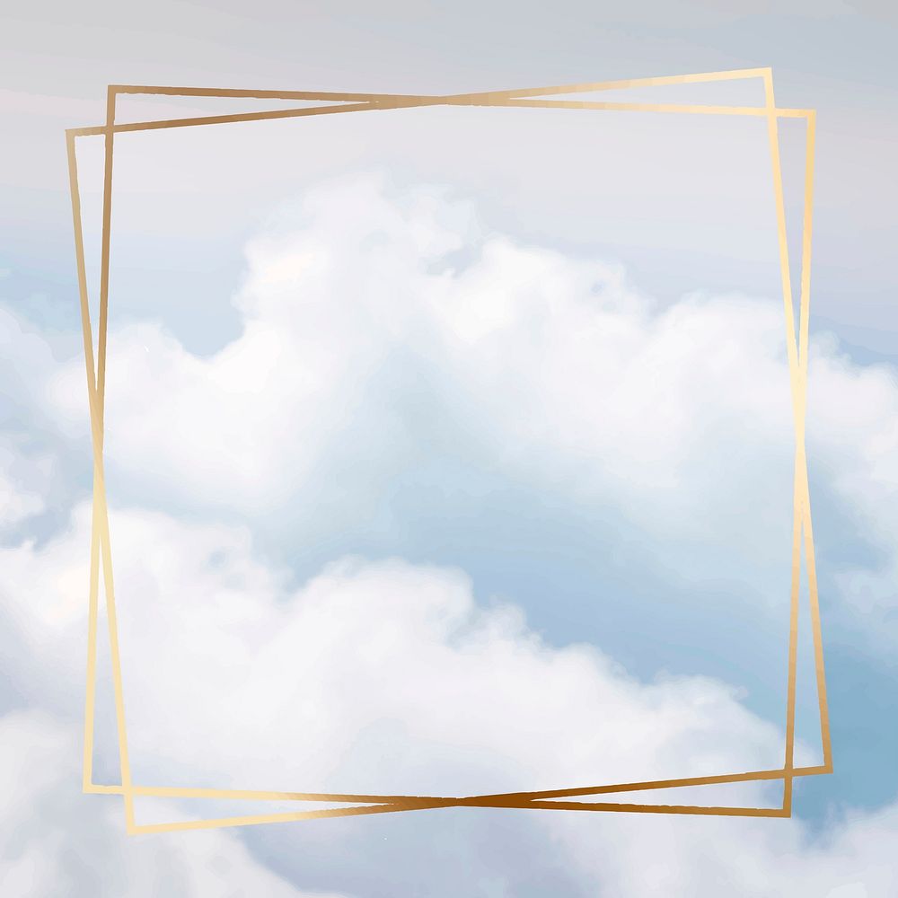 Gold frame vector on blue sky with cloud
