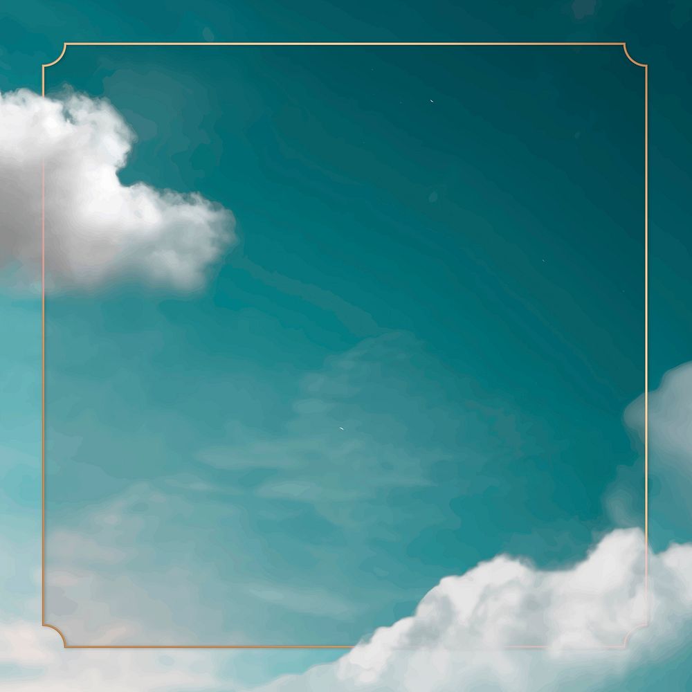 Gold frame vector on green sky with cloud