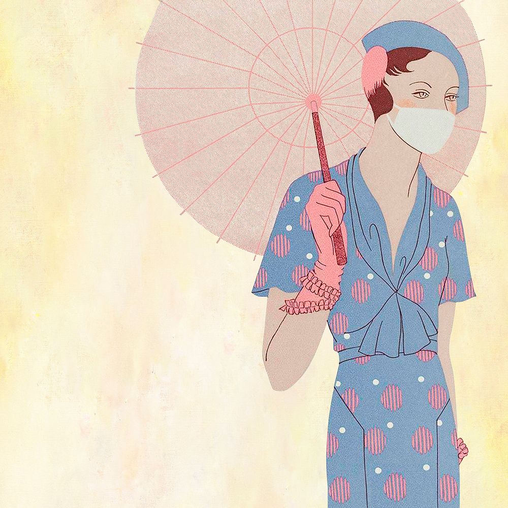 Woman holding vintage umbrella background, remixed from artworks by M. Renaud
