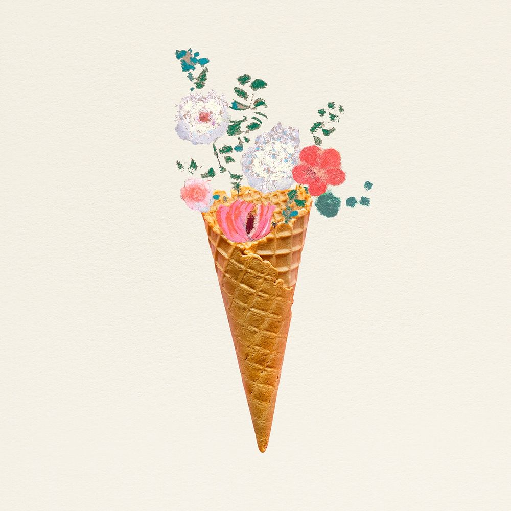 Floral cone illustration, remixed from artworks by Pierre-Joseph Redout&eacute;