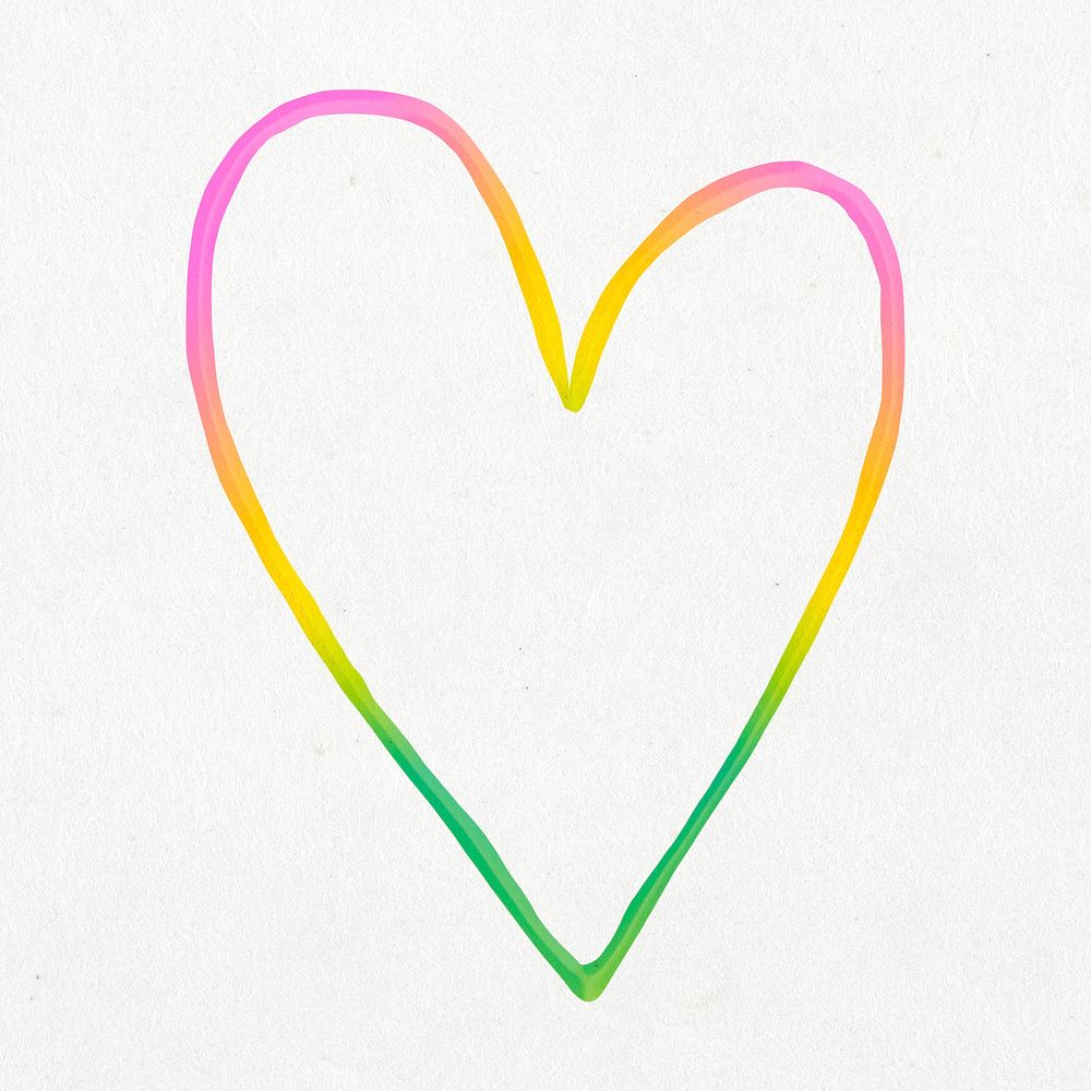 Colorful cute heart psd in doodle style