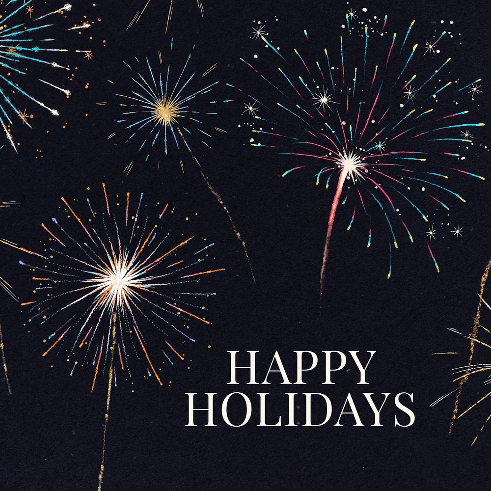Happy holidays text with fireworks graphics