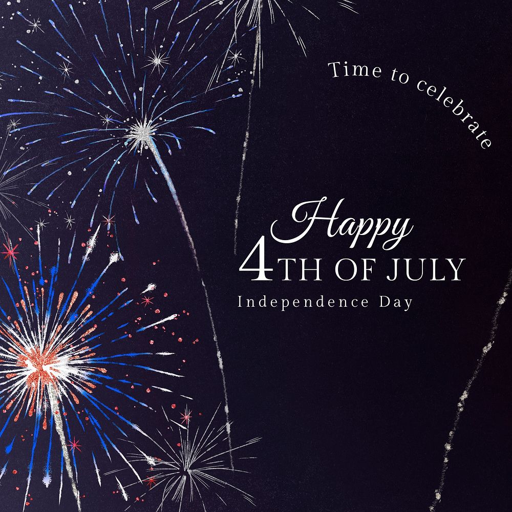 Shiny fireworks graphic with text, happy 4th of July