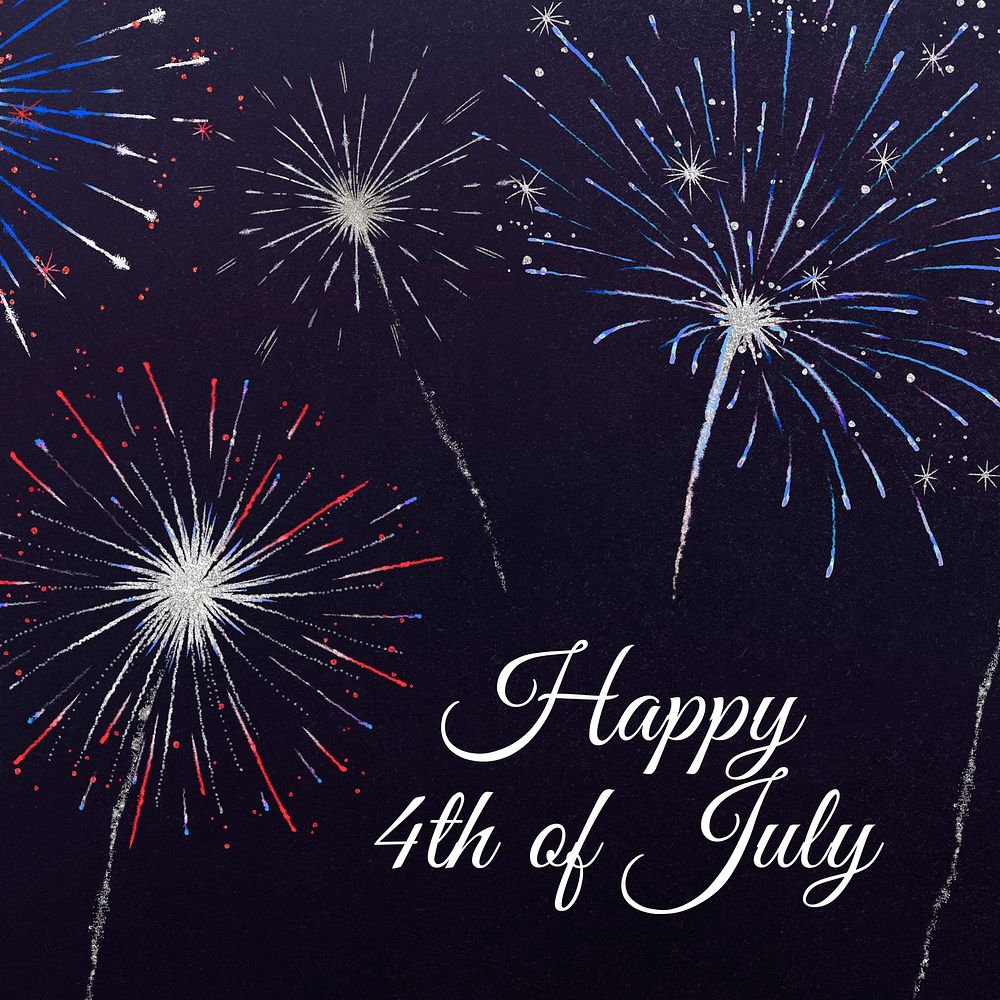 4th of July text with fireworks graphics