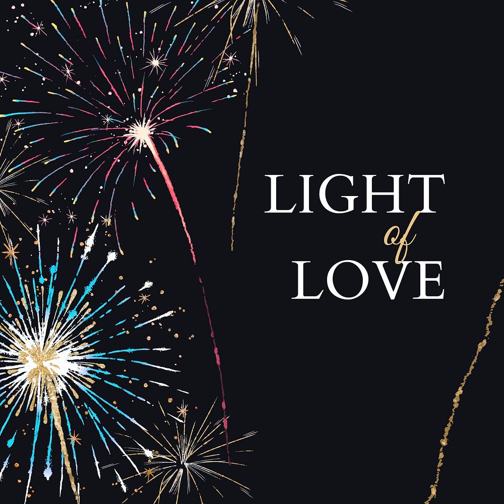 Shiny fireworks template vector for social media post with editable text, light of love