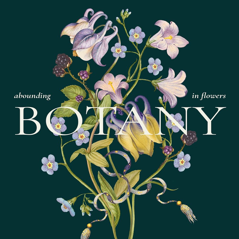 Green floral social media post with botany definition aesthetic word